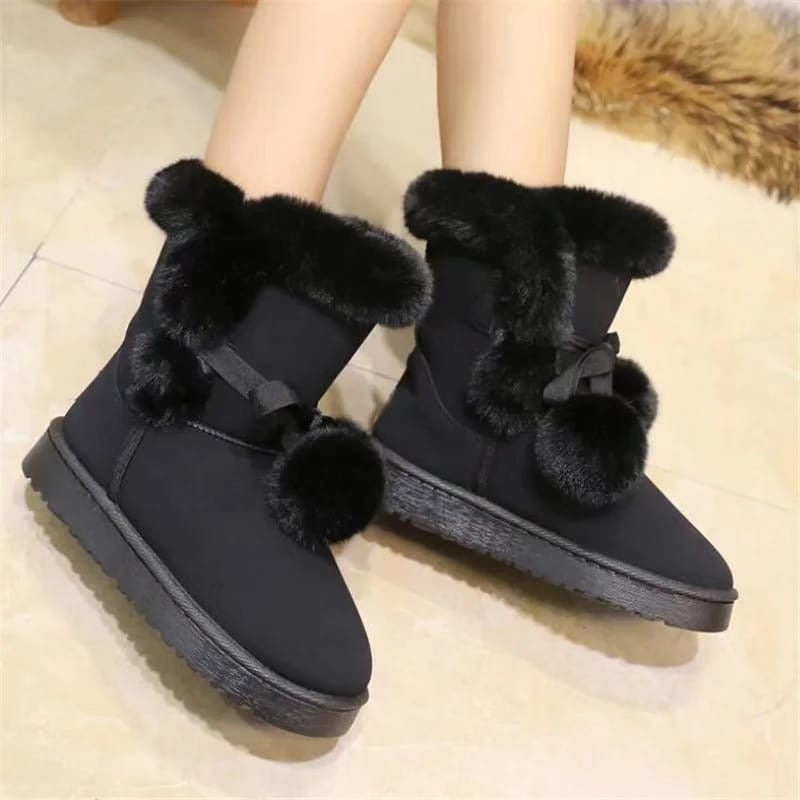 Warm Fur Cute Suede Winter Shoes Black