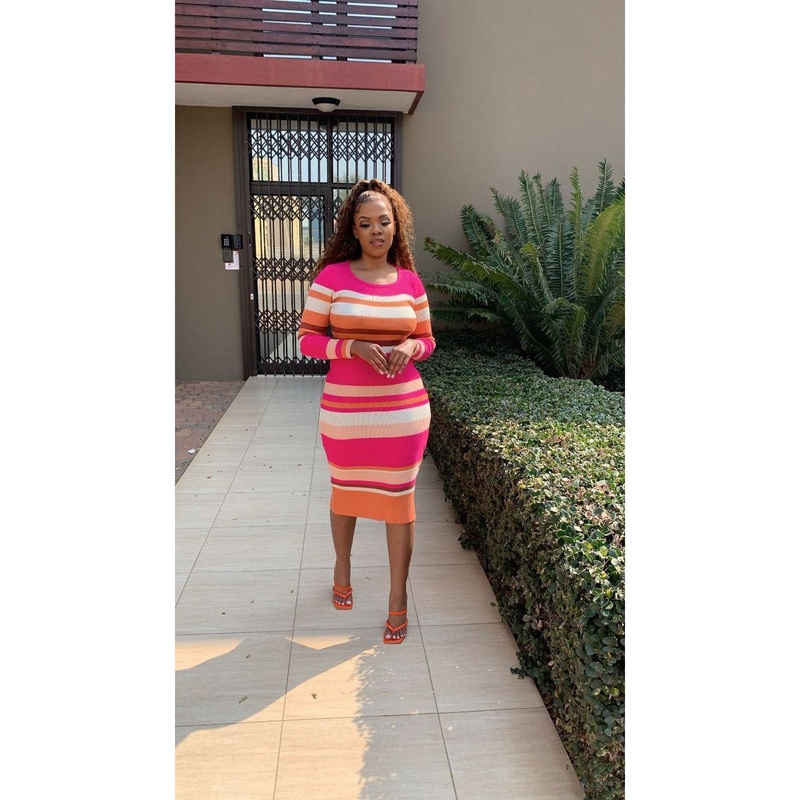 Knitted Round Neck Bodycon Dress WHITE