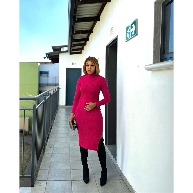 Knitted Bodycon Side Slit Dress BLACK