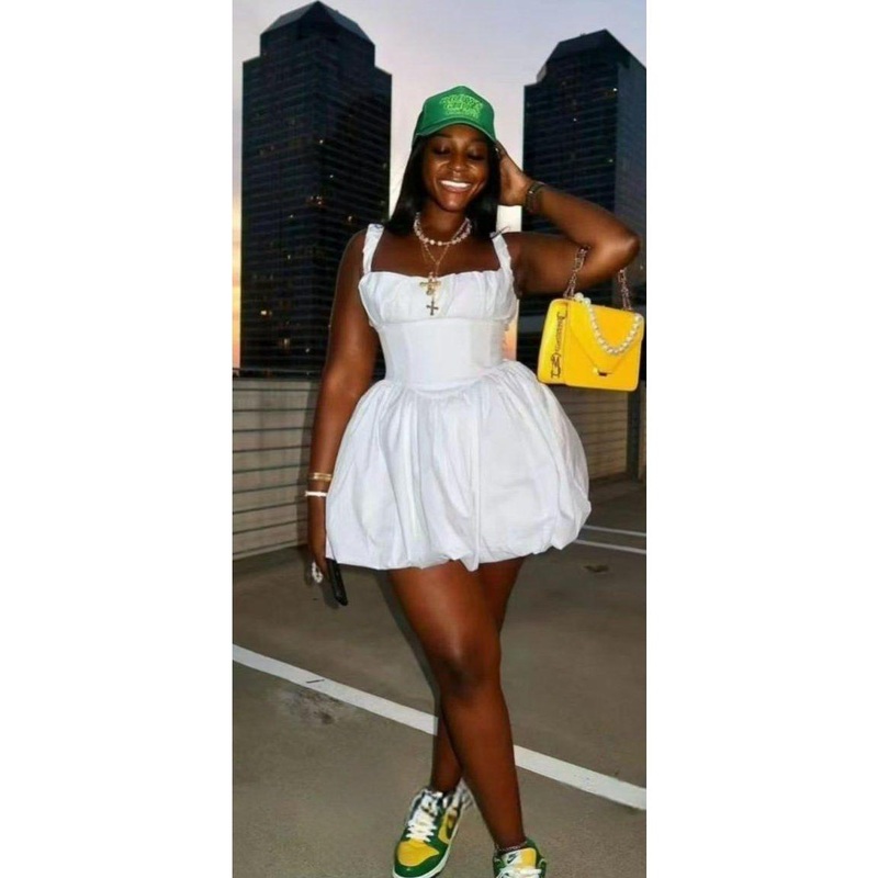 Pleated Waist Summer Mini Dress BLACK