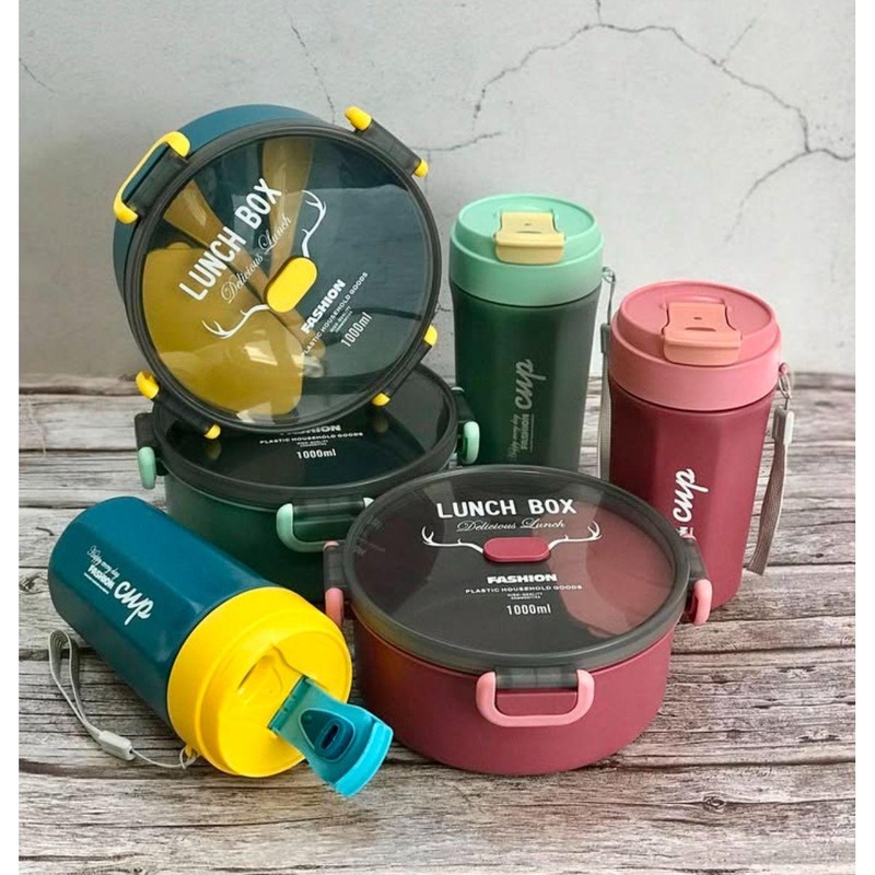 Round leakproof lunch box Combo. BLUE