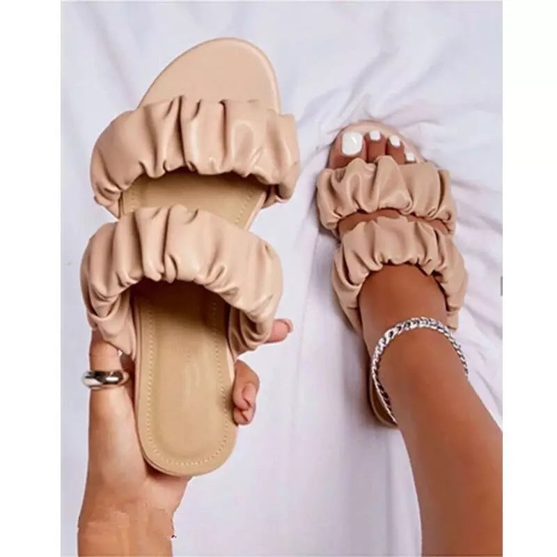 Open Toe Flat Sandals BEIGE