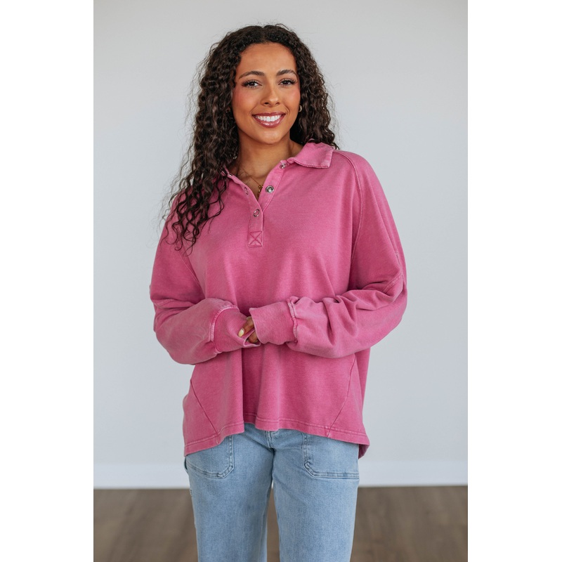 Jyl Washed Pullover – Berry
