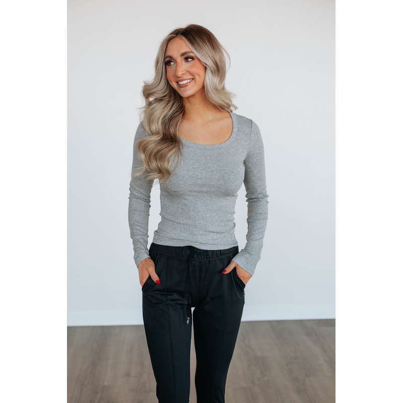 Kasen Ribbed Top – Heather Grey