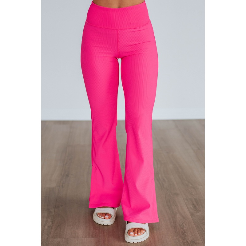 Zinia Ribbed Flare Leggings – Hot Pink
