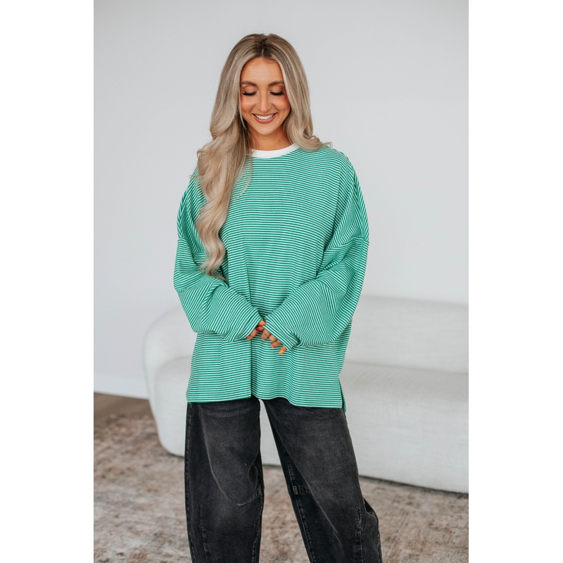 Cayla Striped Top – Kelly Green Mix