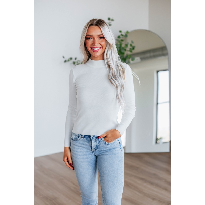 Trey Mock Neck Top – Ivory