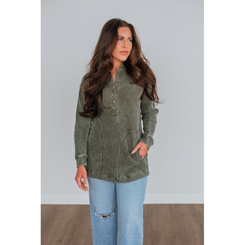 Sallie Waffle Knit Top – Moss