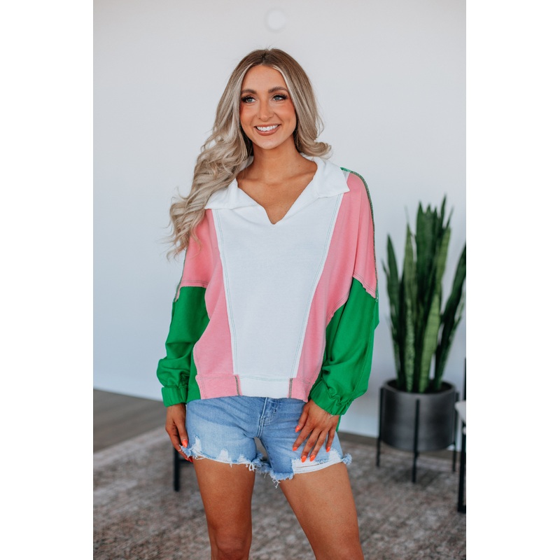 Vanya Oversized Pullover – Kelly Green Mix