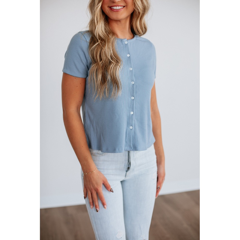 Charisse Ribbed Top – Sky Blue