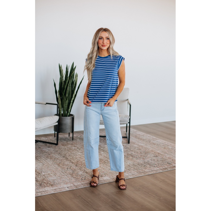 Terra Striped Top – Steel Blue Mix