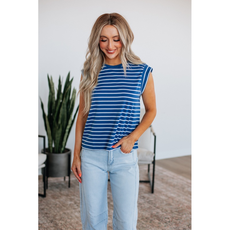 Terra Striped Top – Steel Blue Mix