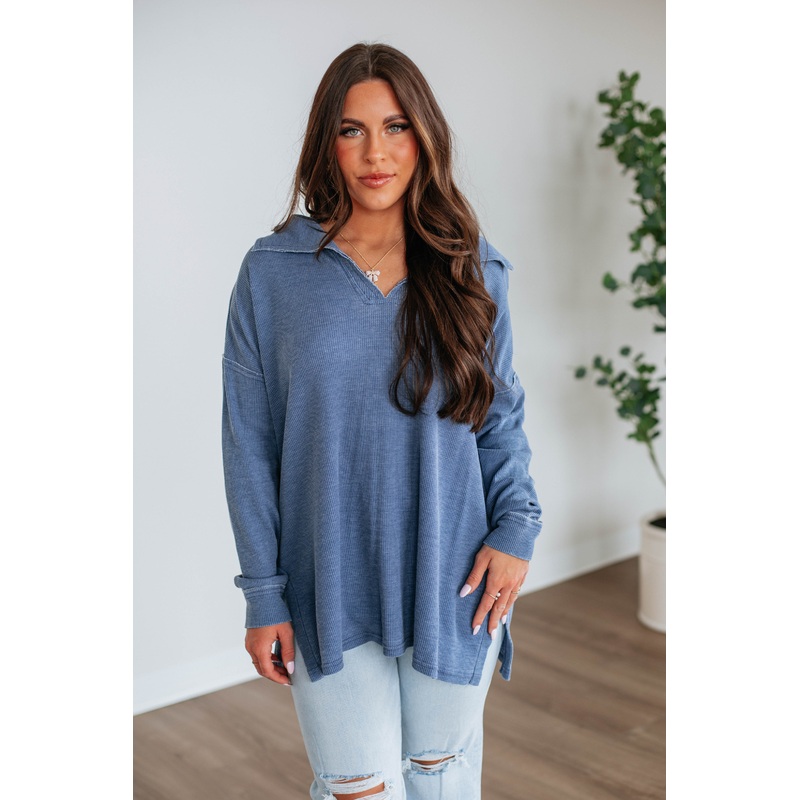 Bronwen Oversized Top – Steel Blue