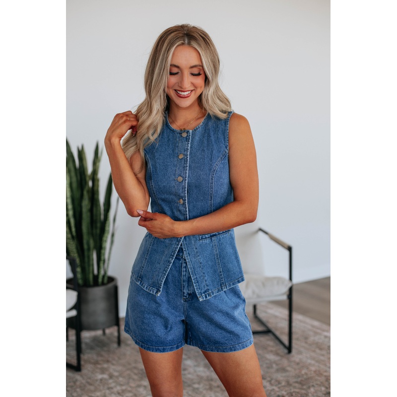 Sawyer Denim Top – Dark Wash