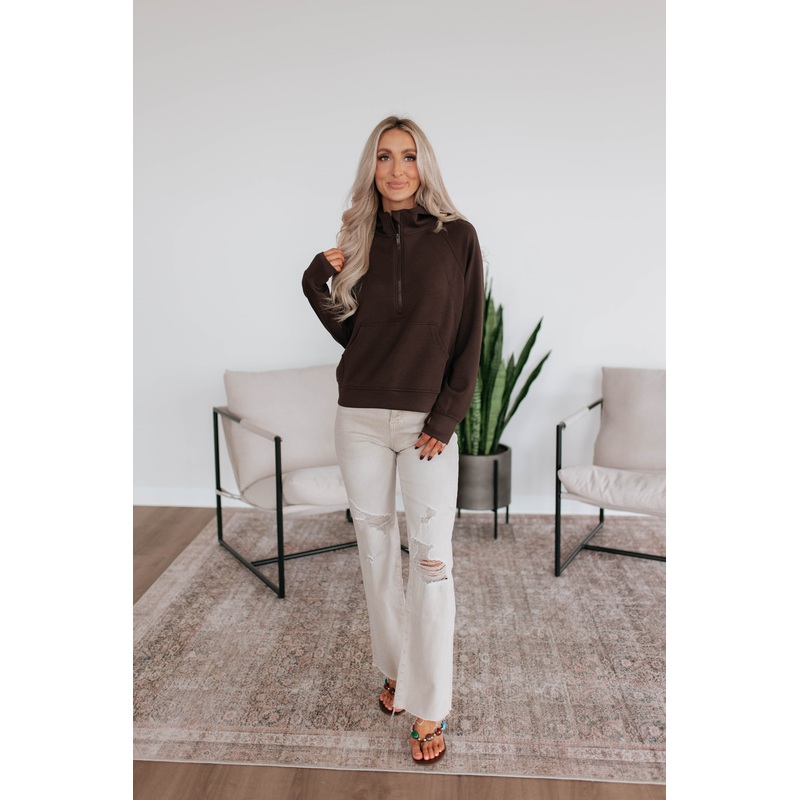 Aubrie Half-Zip Pullover – Espresso