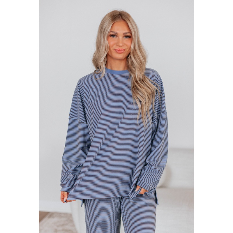 Cayla Striped Top – Dusty Periwinkle Mix