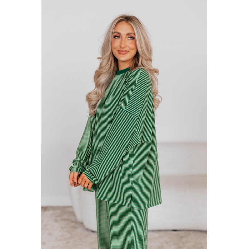 Cayla Striped Top – Hunter Green Mix