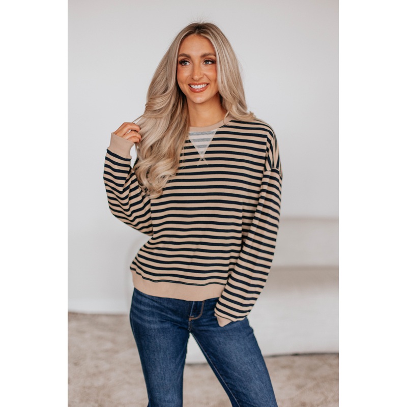 Larson Striped Pullover Navy