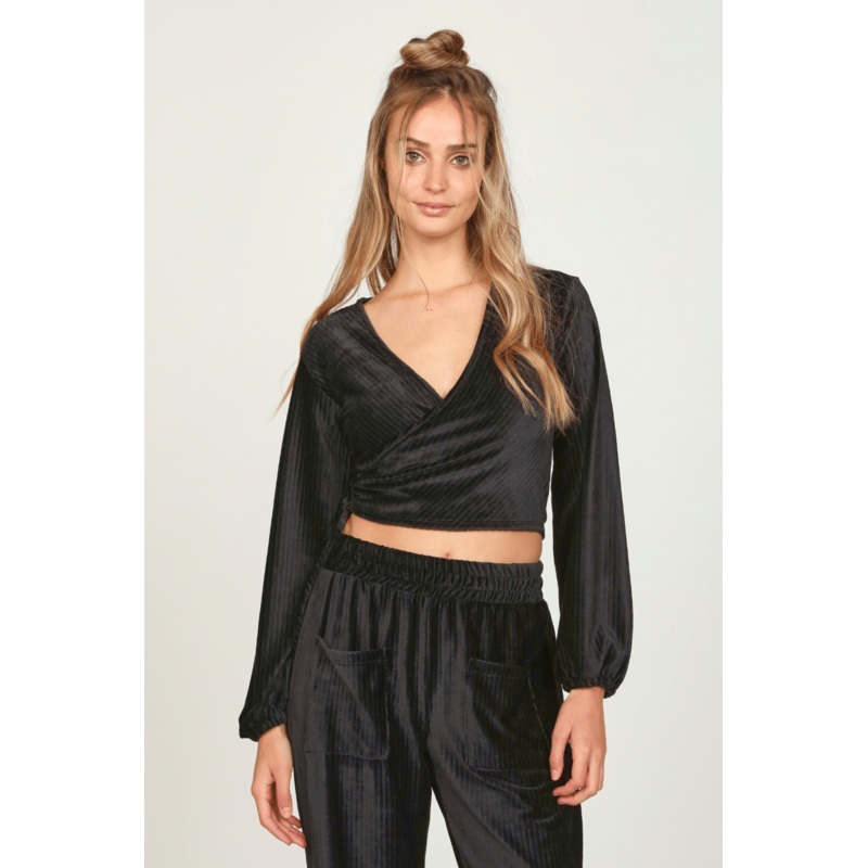 Black Velour Surplice Top Black