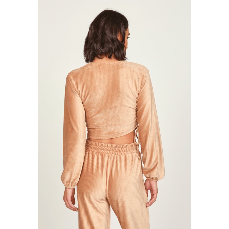 Camel Velour Surplice Top Camel