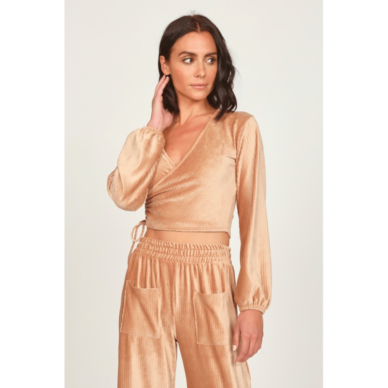 Camel Velour Surplice Top Camel