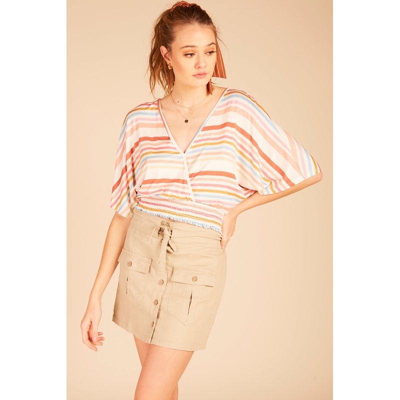 Multi Striped Surplice Top White/Bright Multi
