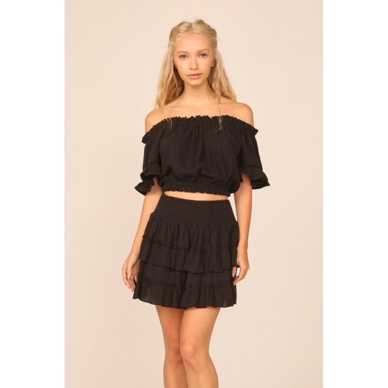 VH x OD – Black Gauze Off the Shoulder Bell Sleeve Top Black