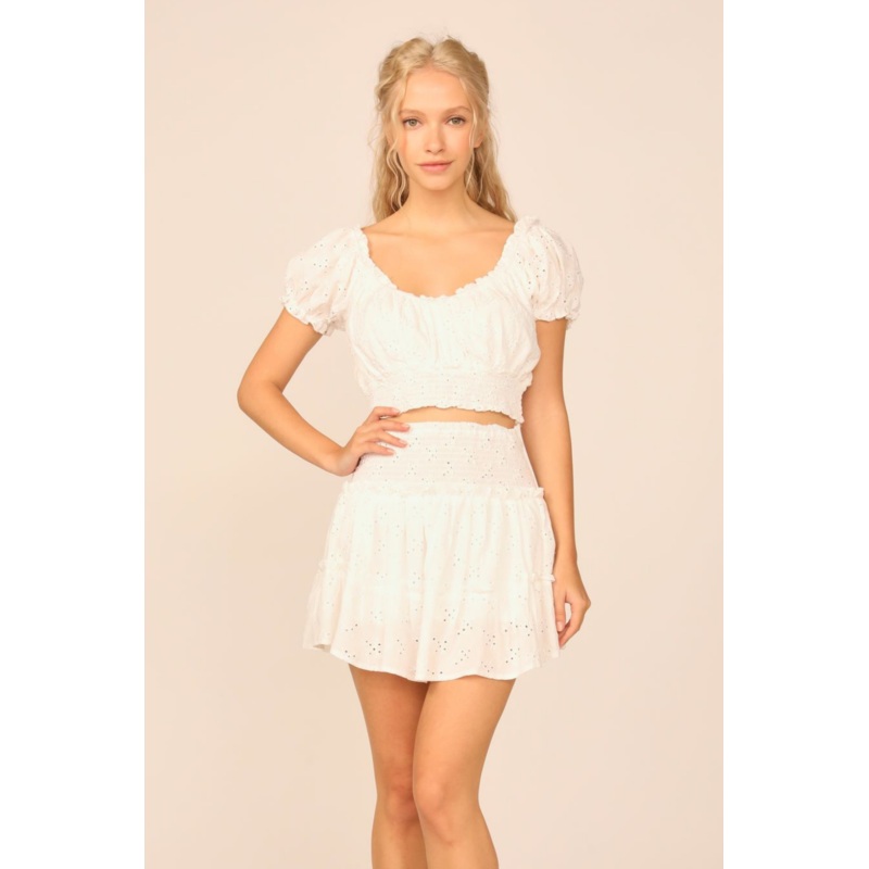 VH x OD – White Eyelet Smocked Crop Top White