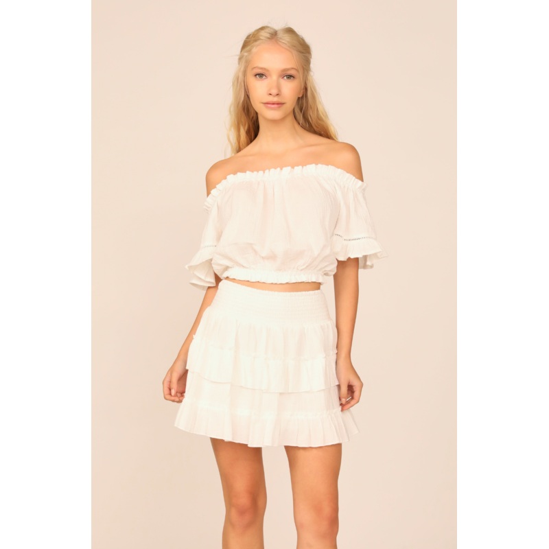 VH x OD – White Gauze Off the Shoulder Bell Sleeve Top White