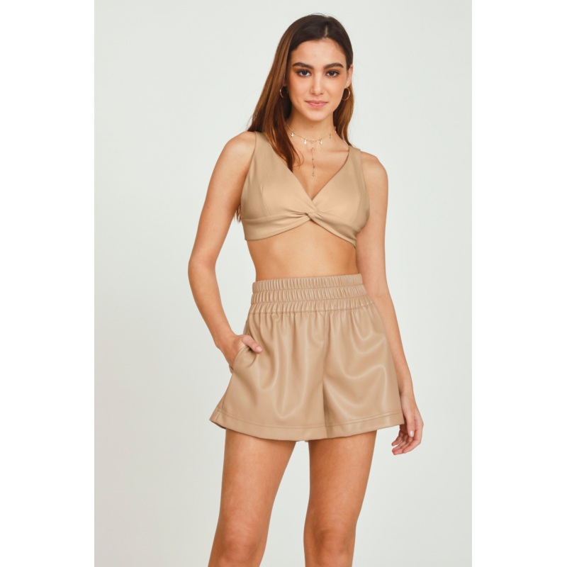 Toffee Faux Leather Bra Top Toffee