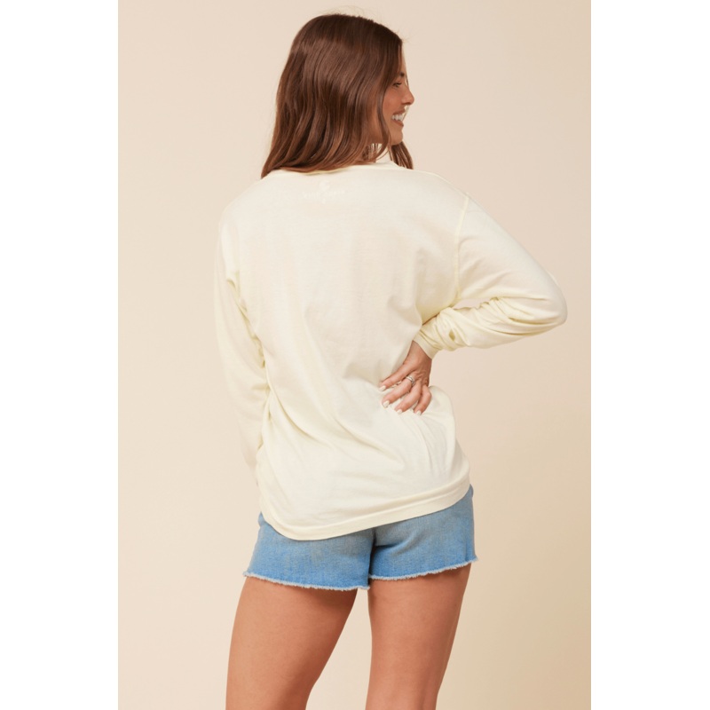“Bride Tribe” Soft Yellow Wash Long Sleeved Pocket Tee Soft Yellow