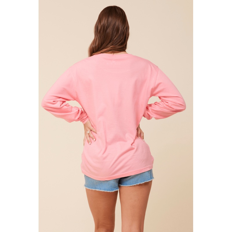 “Bride Tribe” Sunset Pink Wash Long Sleeved Pocket Tee Sunset Pink