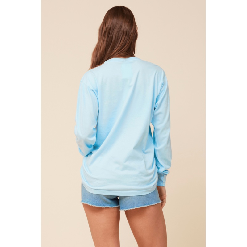 “Bride Tribe” Tropical Blue Salt Wash Long Sleeved Pocket Tee Tropical Blue