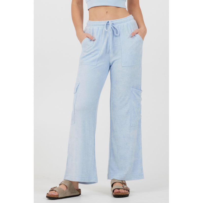 Powder Blue Cord Terry Cargo Pants Powder Blue