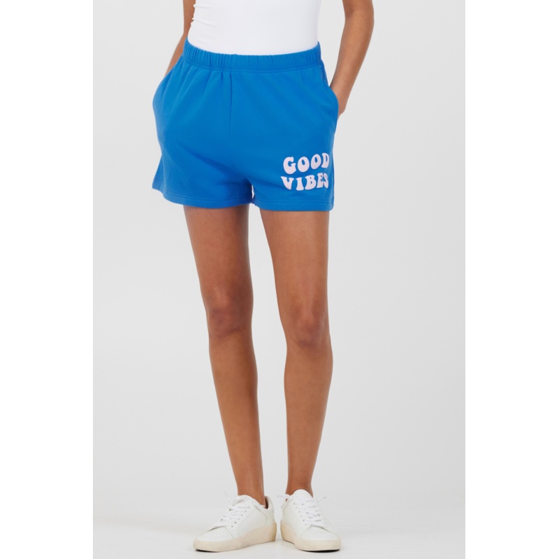 Royal Blue W/ Pink Puff “Good Vibes” Surf Wash Shorts Royal Blue