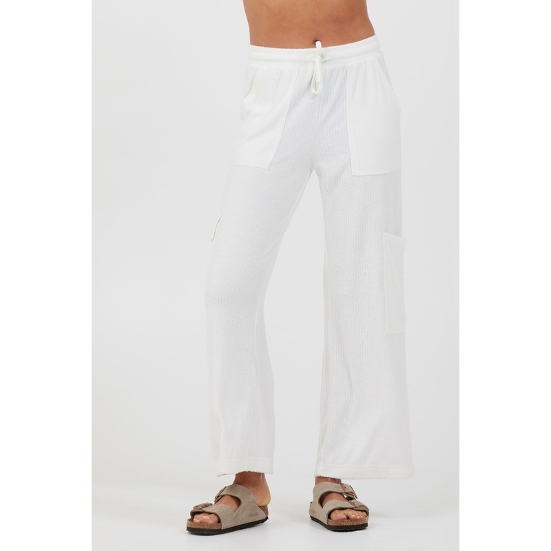 White Cord Terry Cargo Pants White