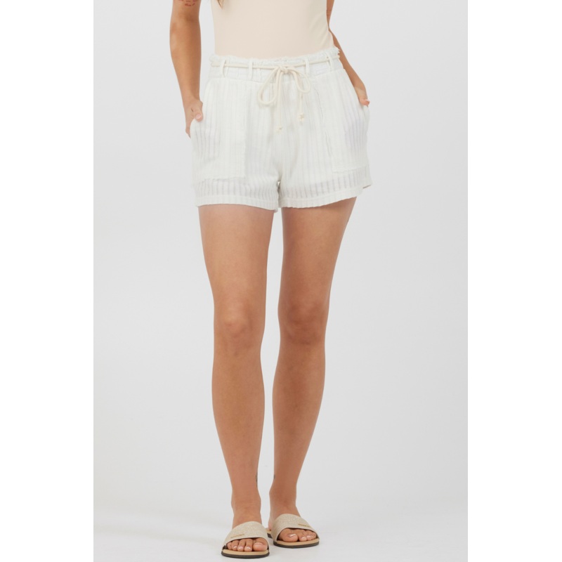 White Cotton High Waist Cord Shorts White