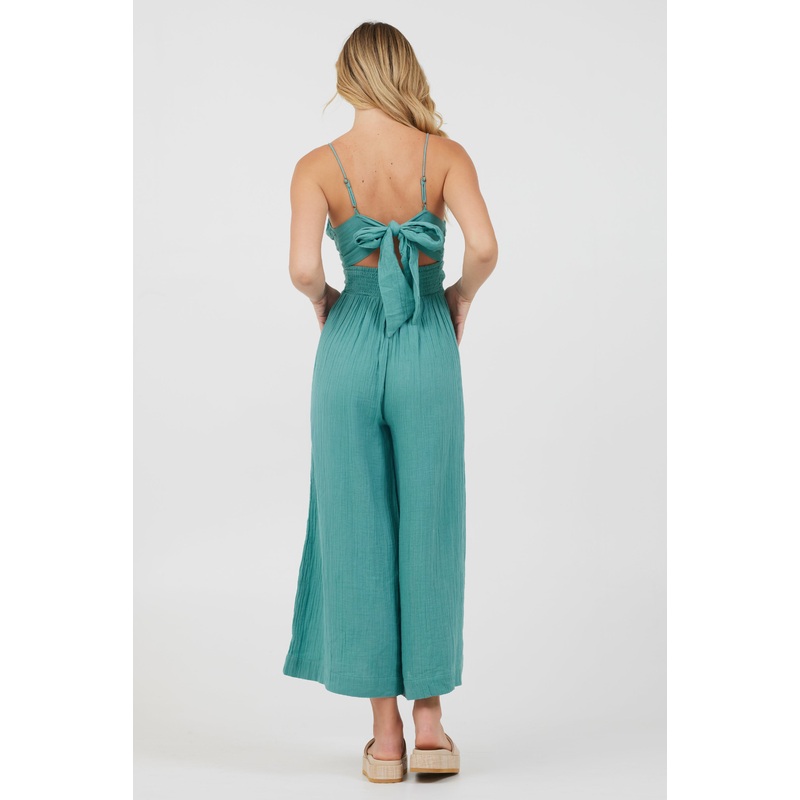 Army Green Lightweight Tie Front Jumpsuit Army Green
