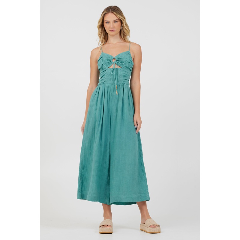 Army Green Lightweight Tie Front Jumpsuit Army Green