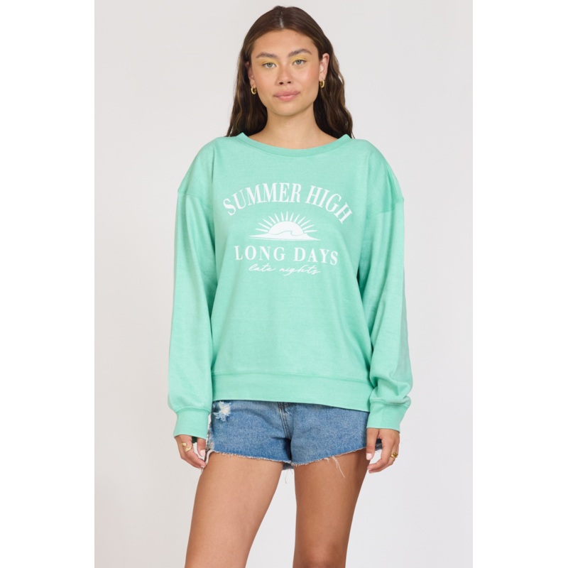 “Summer High” Surf Green Burnout Fleece Crewneck Surf Green