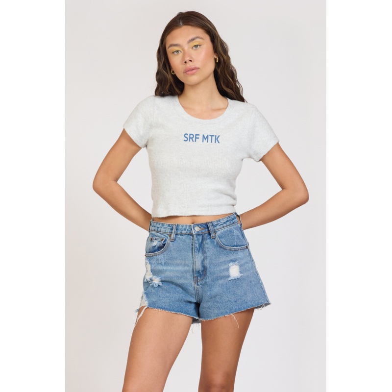 “Surf MTK” Harbor Grey Rib Hacci Cropped Tee Harbor Grey