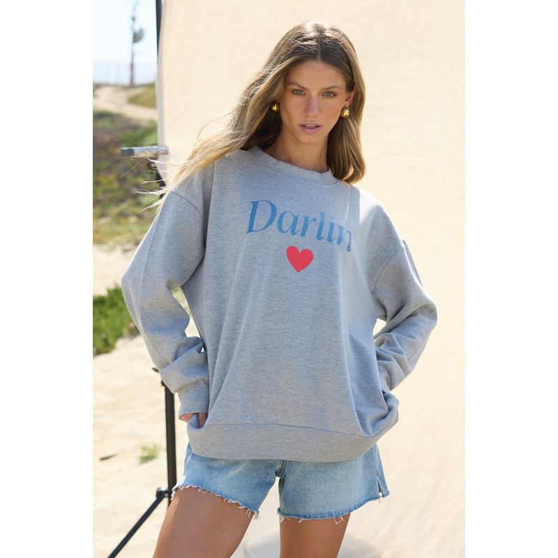 “Darlin” Heather Grey Surf Wash Crewneck Heather Grey