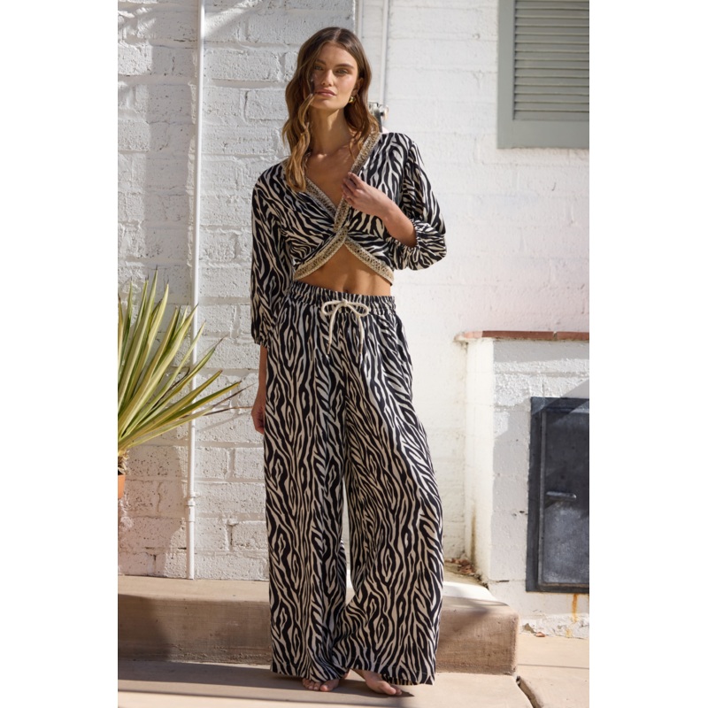Animal Print Twist Top + Pant 2-Piece Set