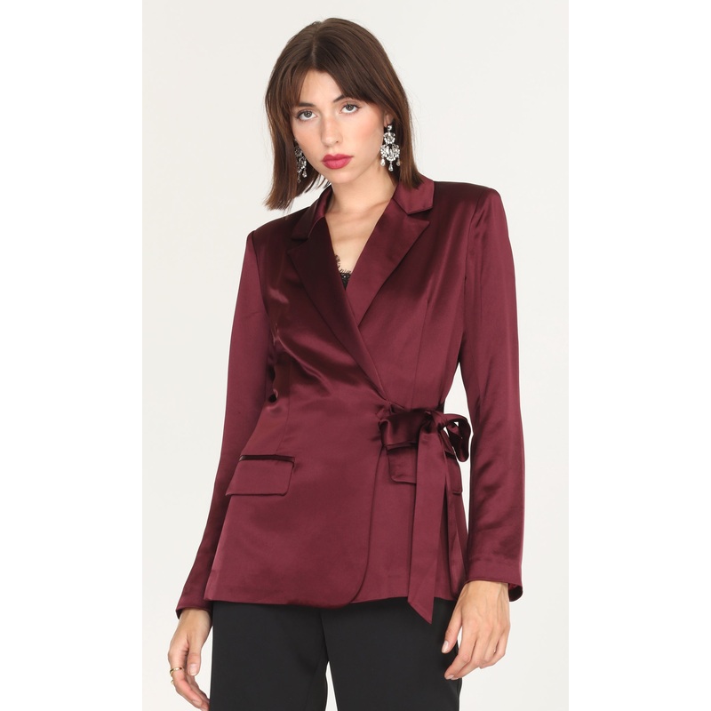 Glenda Satin Side Tie Blazer BLOODSTONE