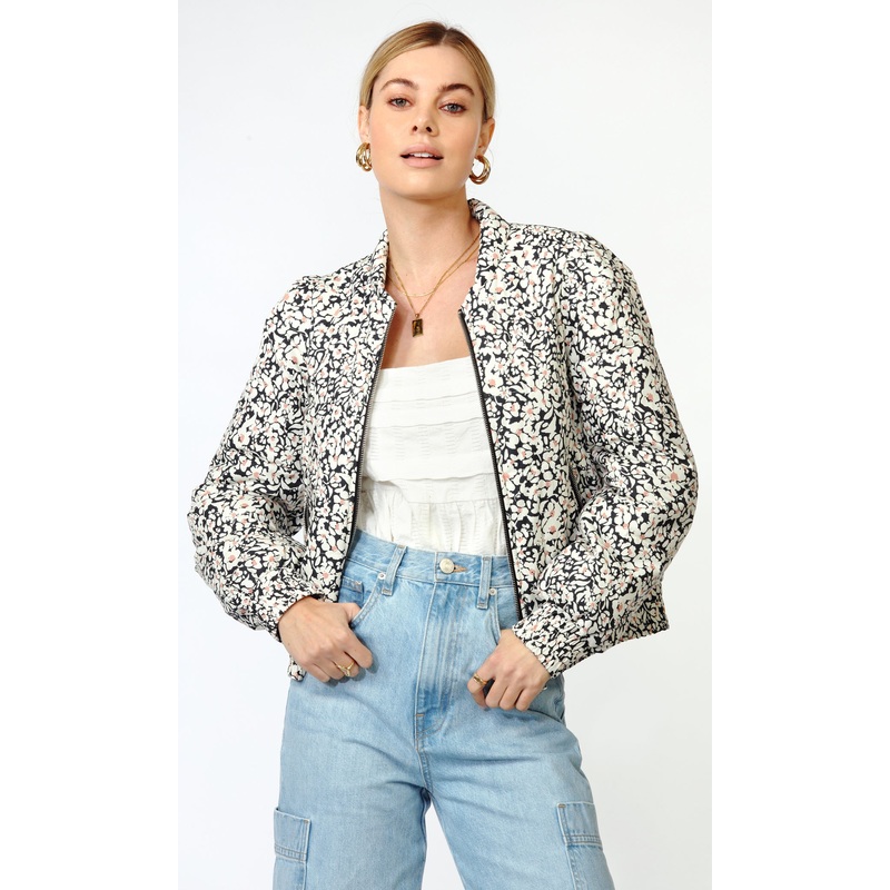 Gracie Puff Sleeve Bomber Jacket BLACK