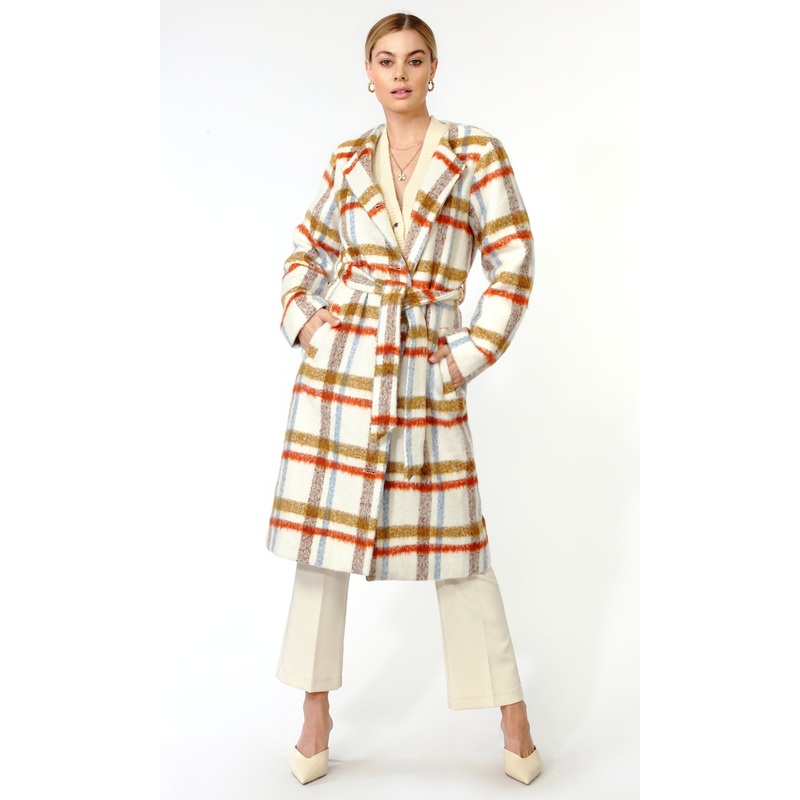 Jannis Large Check Long Coat ORANGE TAN