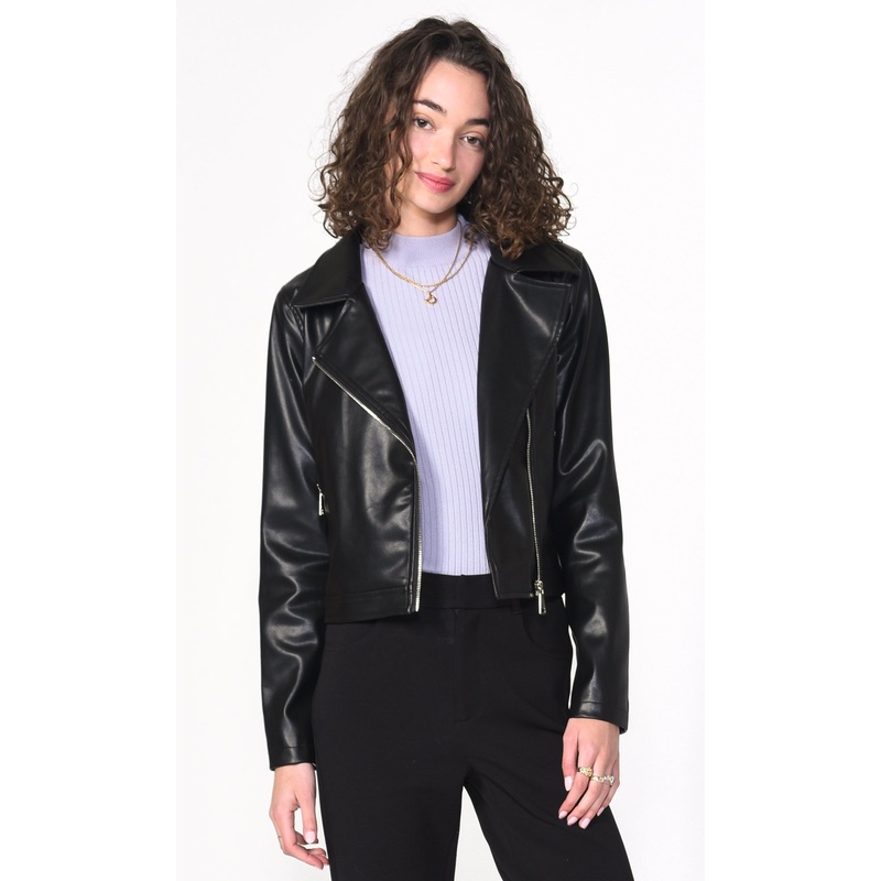 Jen Vegan Leather Moto Jacket BLACK