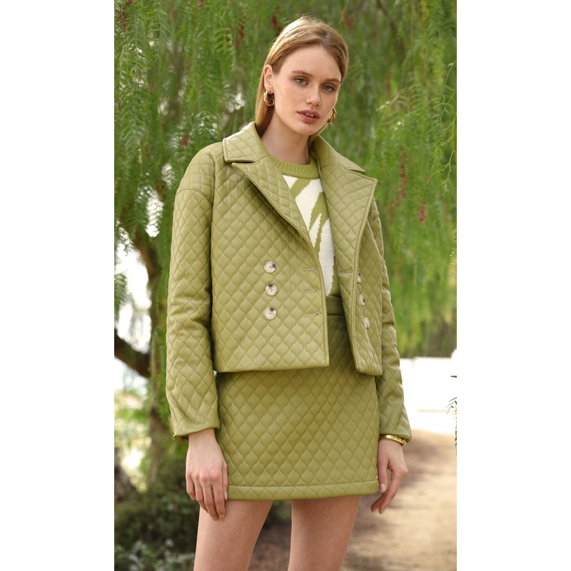 Sandra Quilted Vegan Leather Jacket ALGAE GREEN