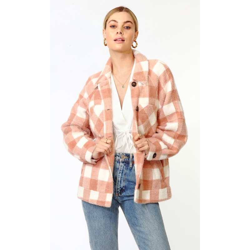 Lydia Cozy Check Shacket DUSTY PINK