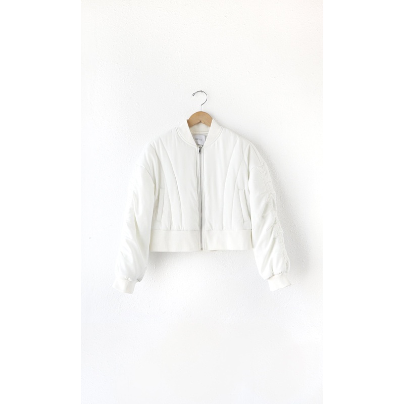 Frankie Cropped Bomber Jacket WHITE